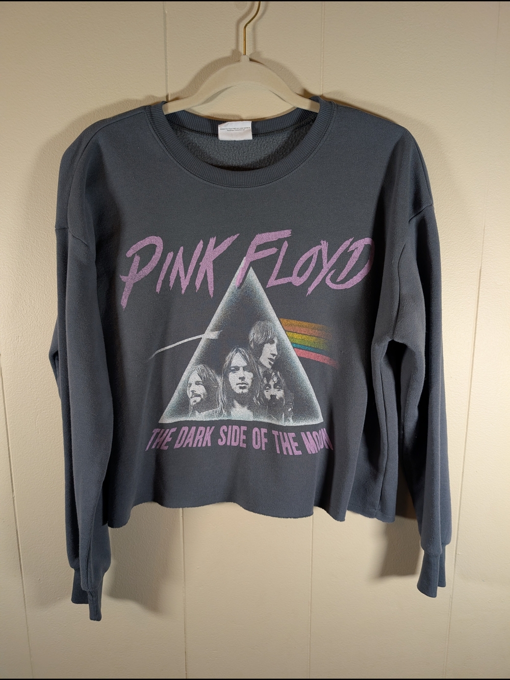 Pink Floyd Dark Side of the Moon Cropped Sweatshirt Small Graphic Band Pullover